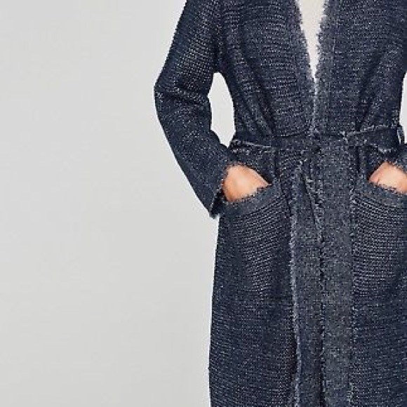 NWT Zara Navy Blue Shimmer Knit Sweater Coat - Picture 3 of 5